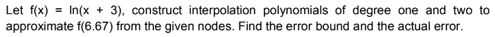 Numerical Analysis Solving Let f(x) = In(x + 3),