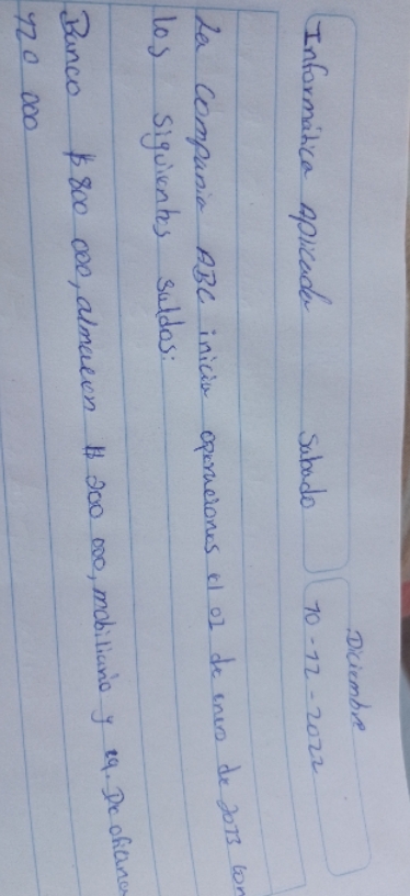 la compania abc inicia operaciones de 01 de enero