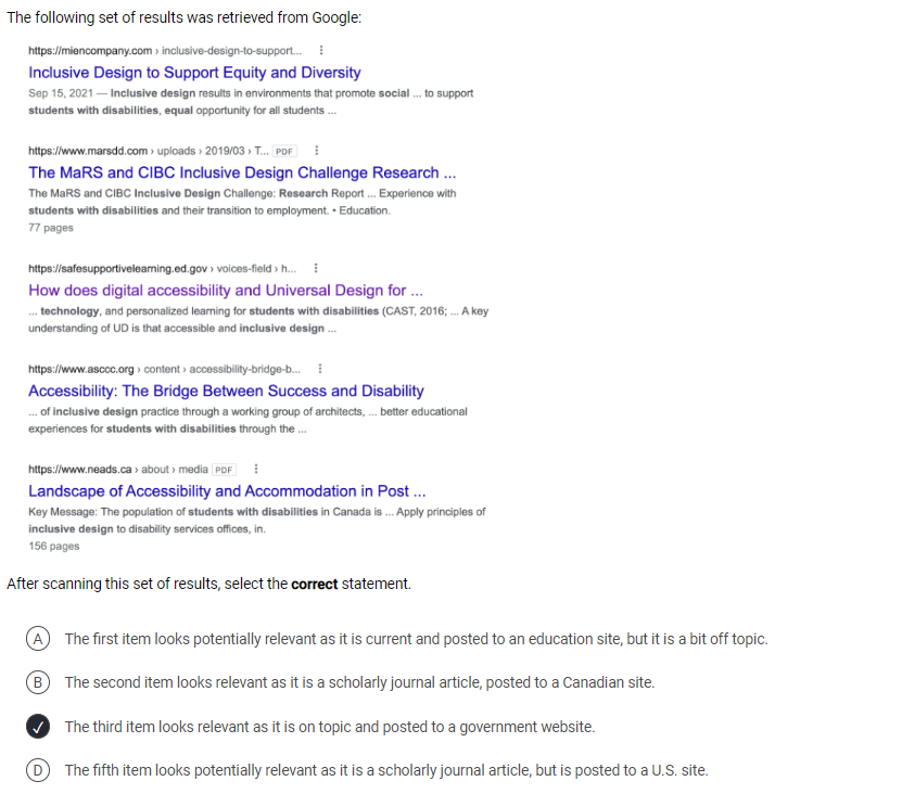 The following set of results was retrieved from