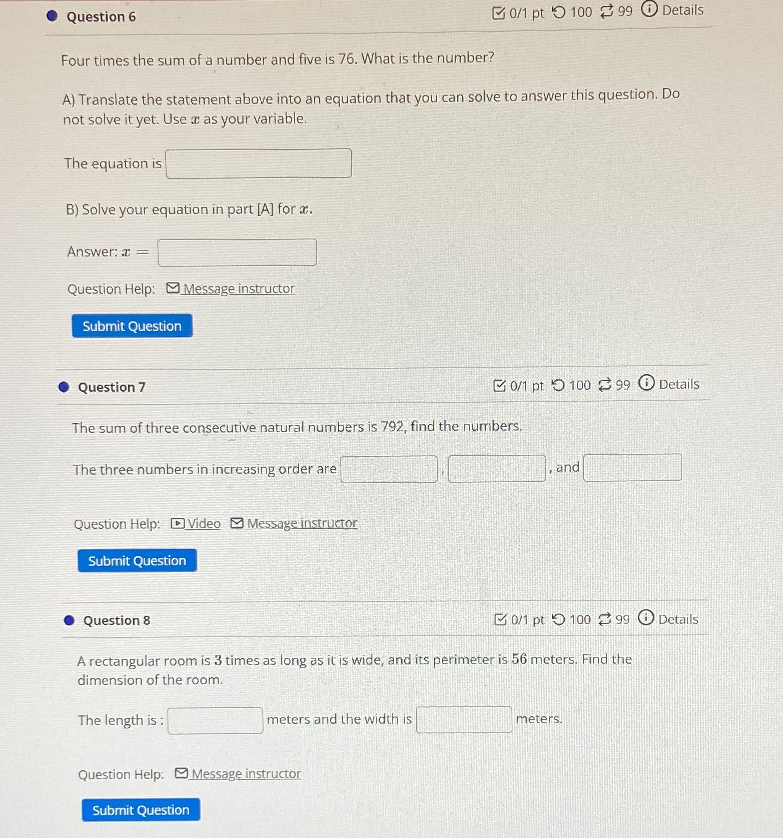 Question 6 0/1 pt 9 100 99 @ Details Four times