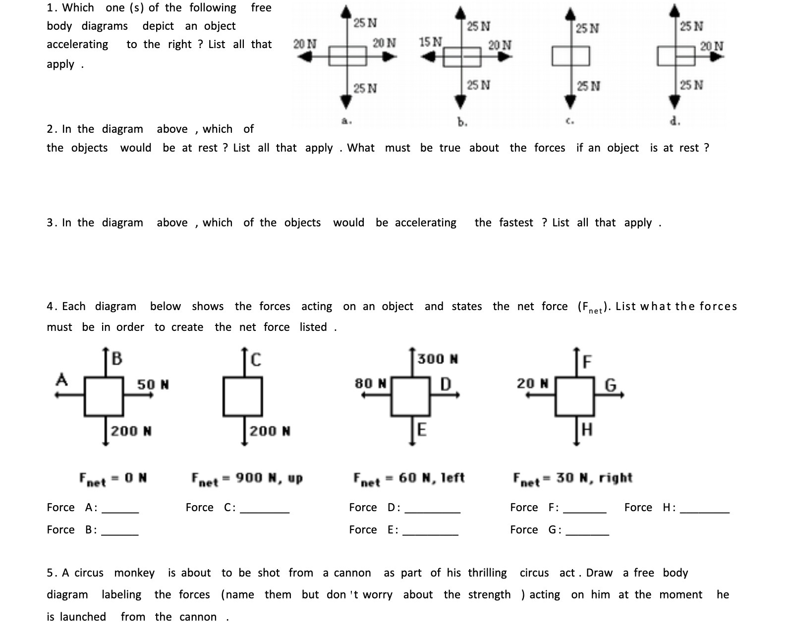 1. Which one (s) of the following free body