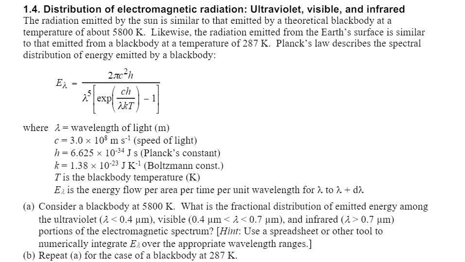 1.4. Distribution of electromagnetic radiation: