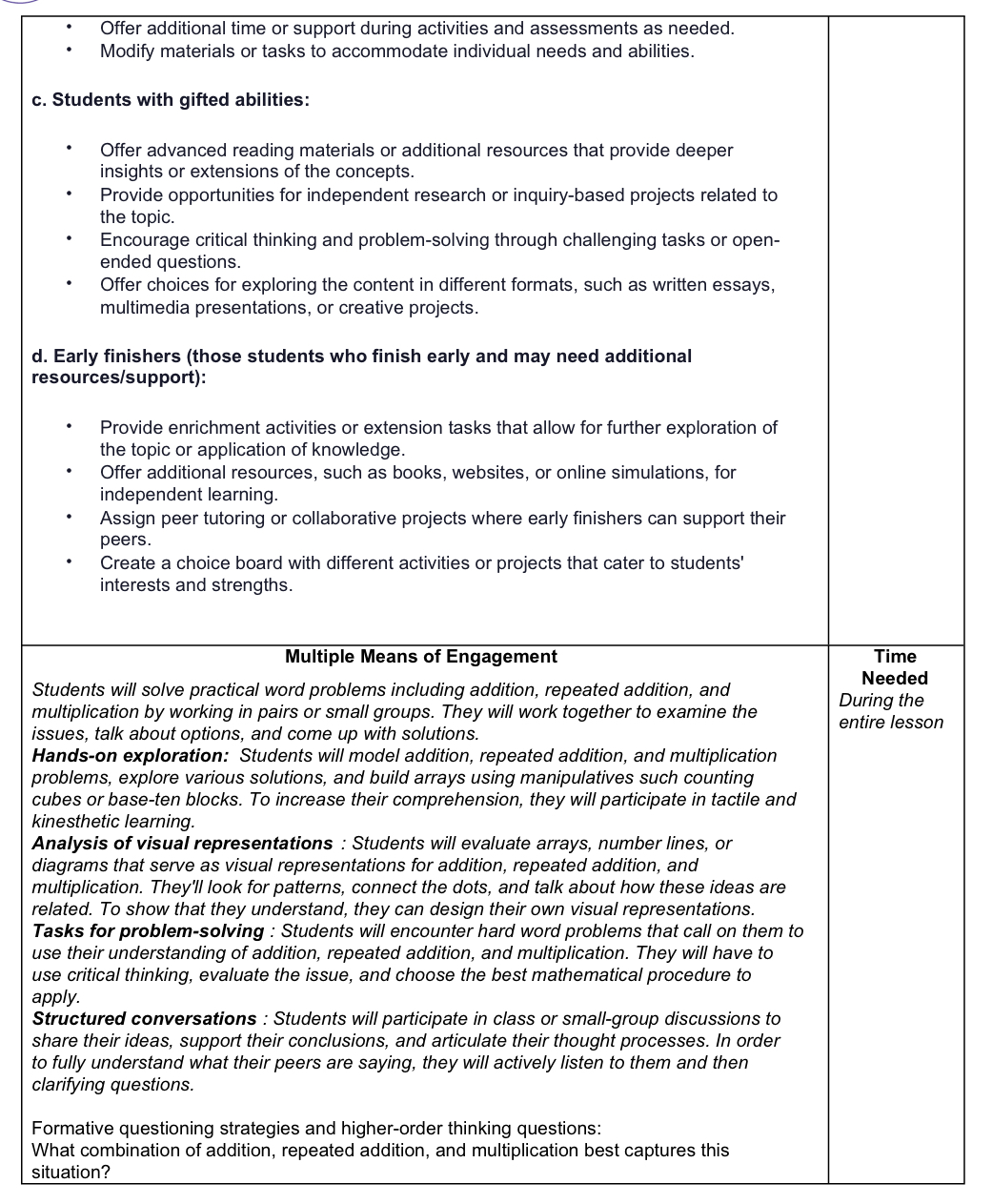 Planning how learning will be assessed before,