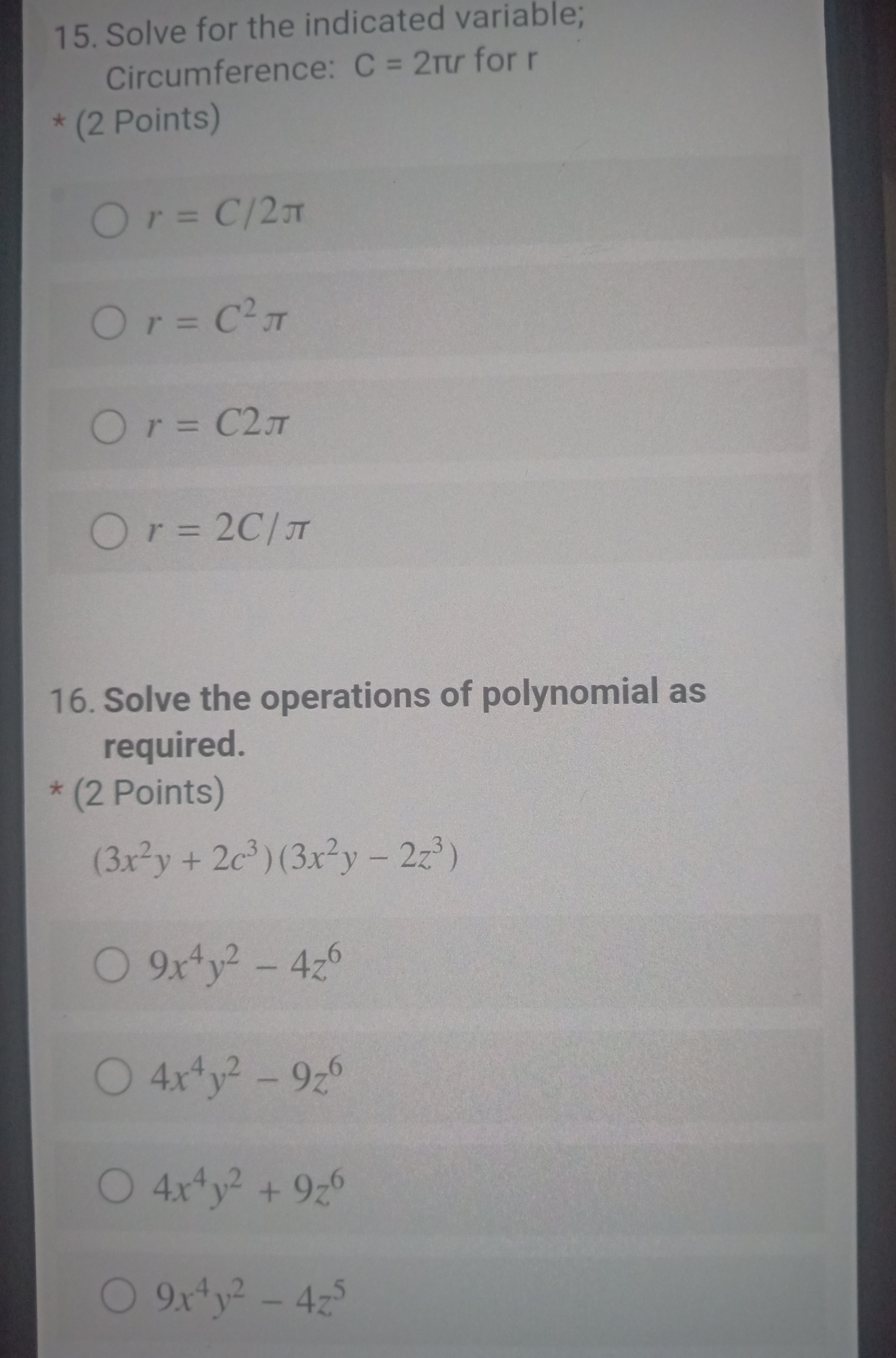 11. Solve the following quadratic equation. * (3