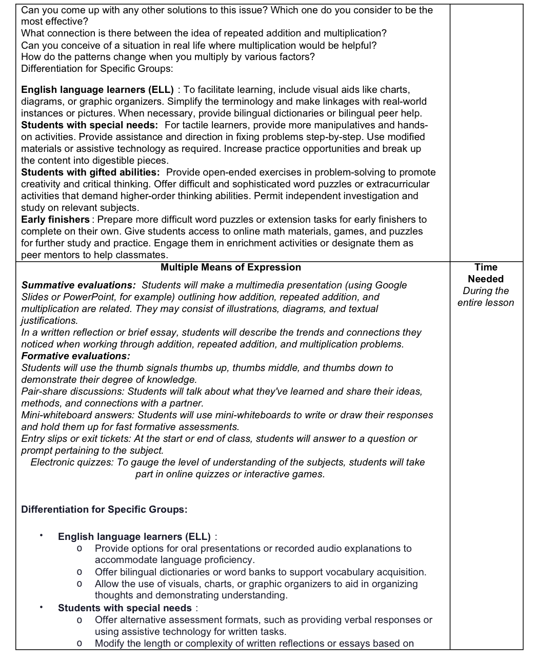 Planning how learning will be assessed before,