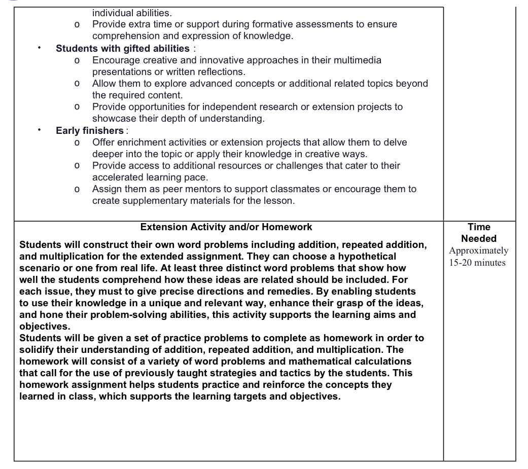 Planning how learning will be assessed before,