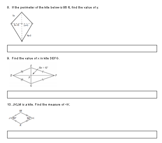 8. If the perimeter of the kite below is 86 ft,