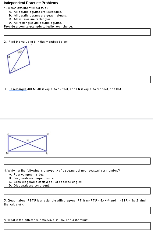 Independent Practice Problems 1. Which statement