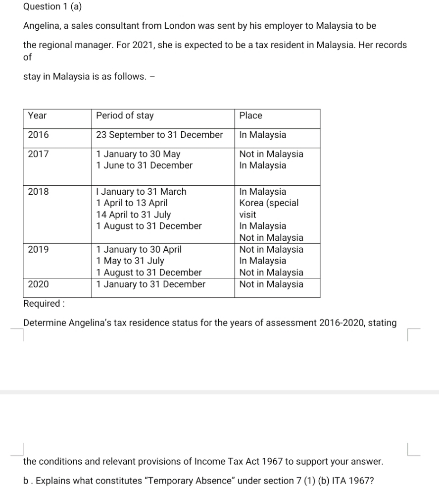 introduction of taxation Question 1 (a) Angelina,