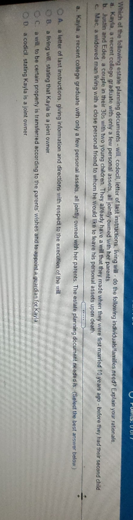 question 5 Which of the following estate planning