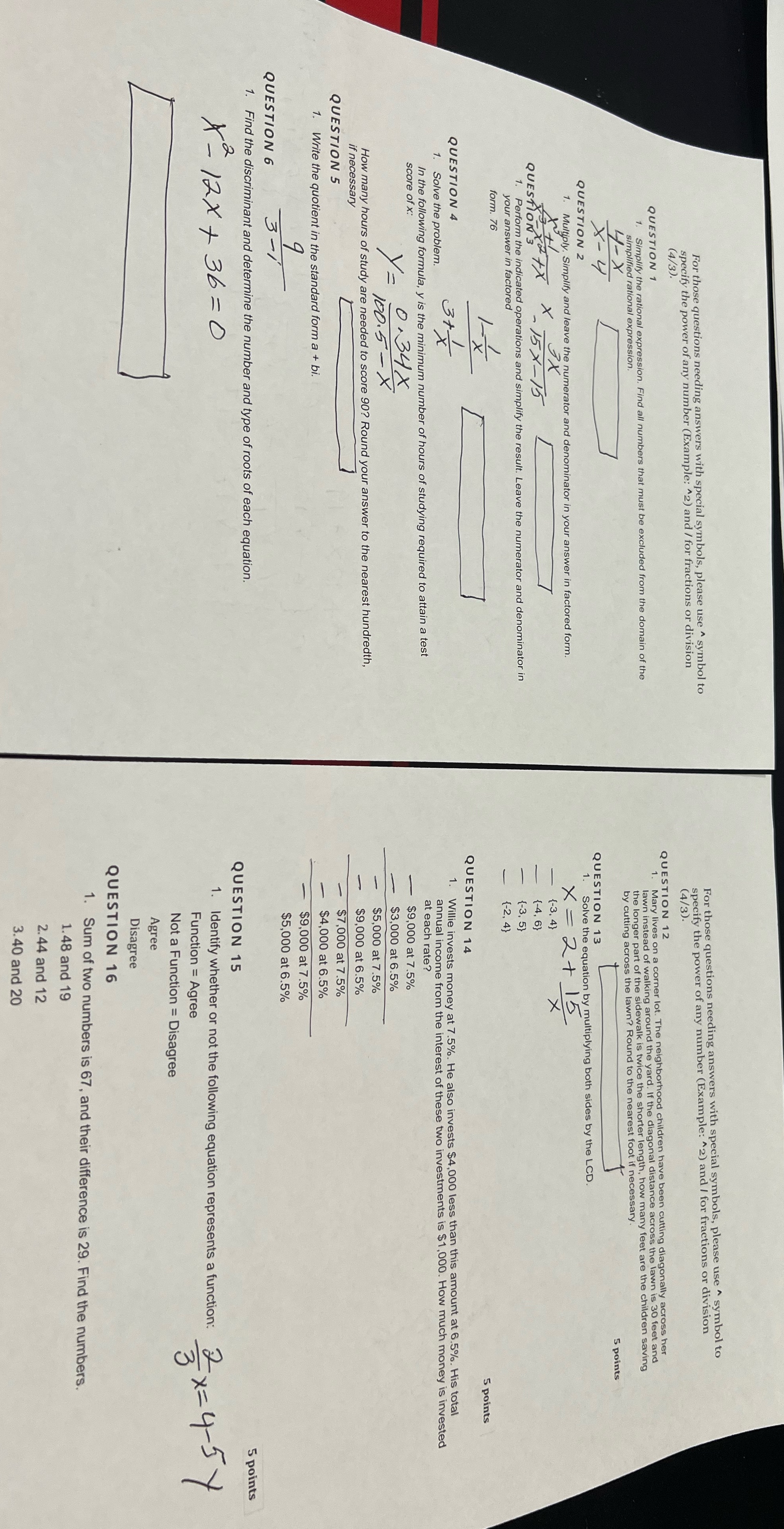 Examen lgebra For those questions needing answers