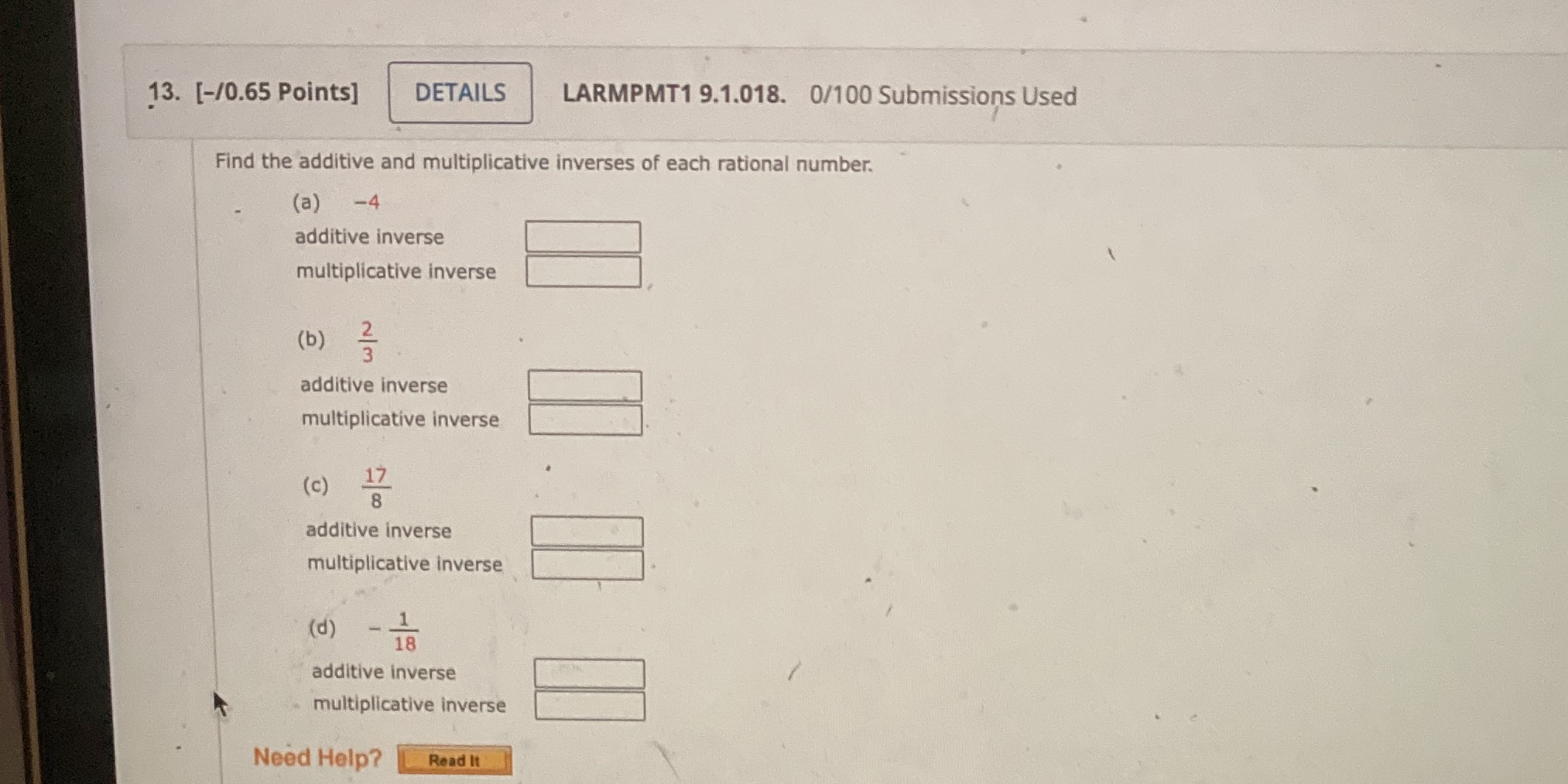 13. [-/0.65 Points] DETAILS LARMPMT1 9.1.018.