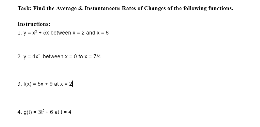Task: Find the Average & Instantaneous Rates of