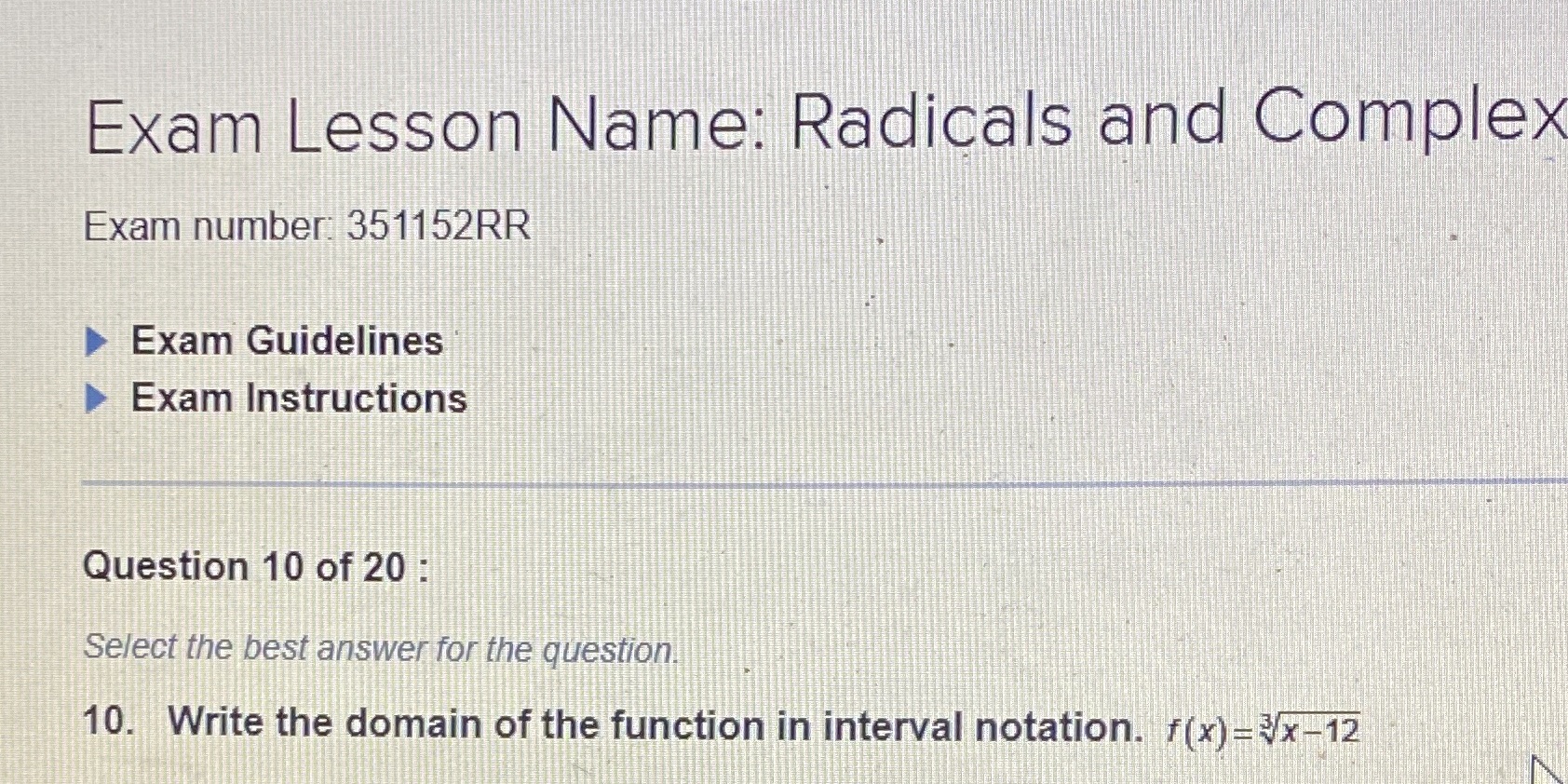 Exam Lesson Name: Radicals and Complex Exam