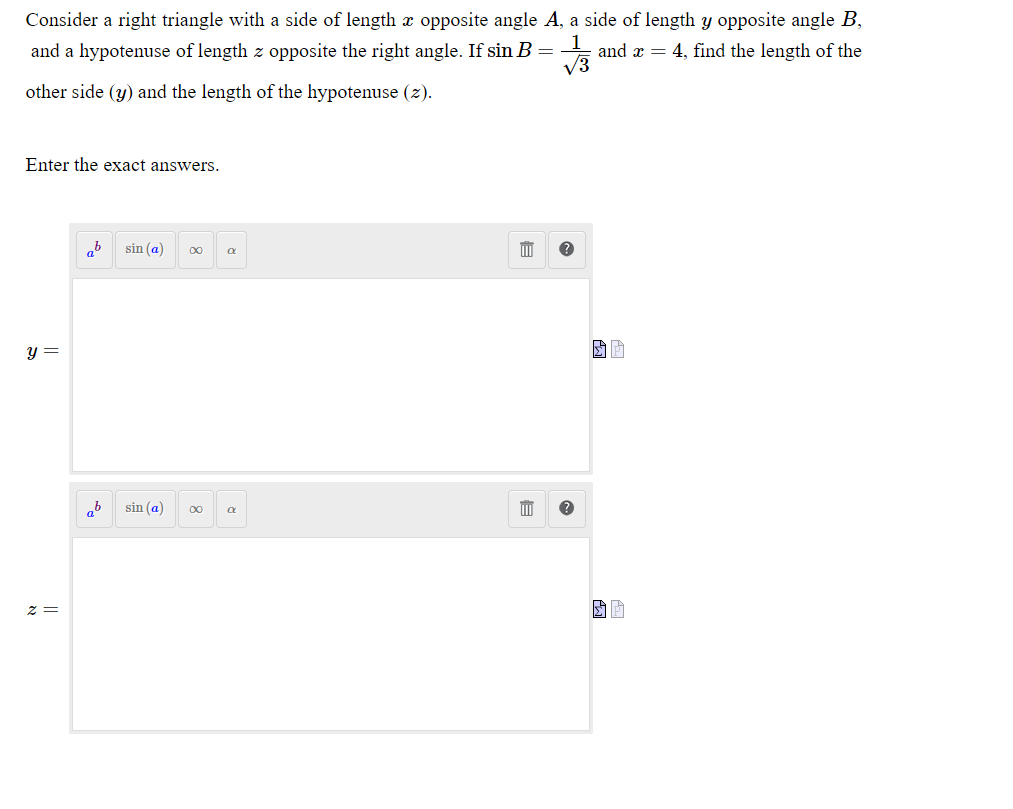 Consider a right triangle with a side of length x