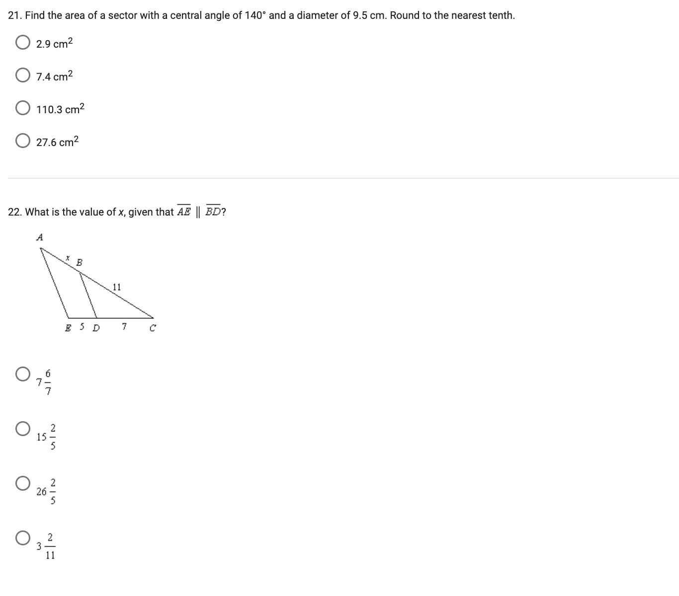 21. Find the area of a sector with a central