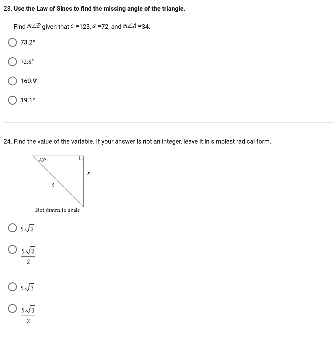 21. Find the area of a sector with a central
