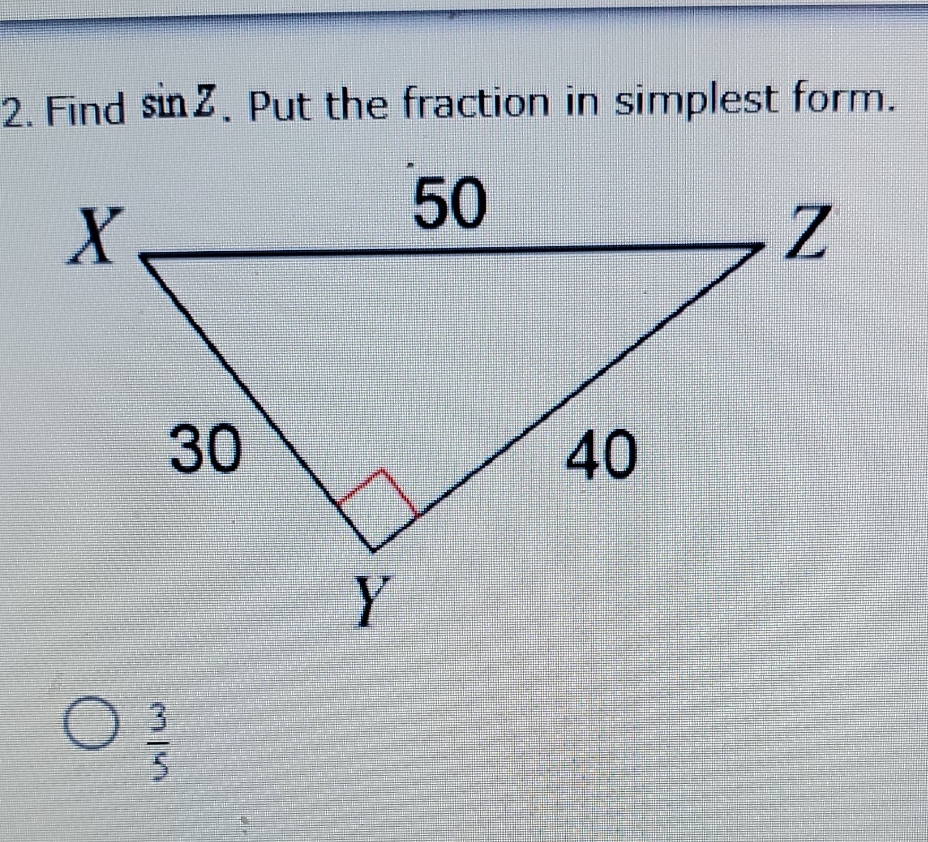 help find sin z. put the fraction in a simple