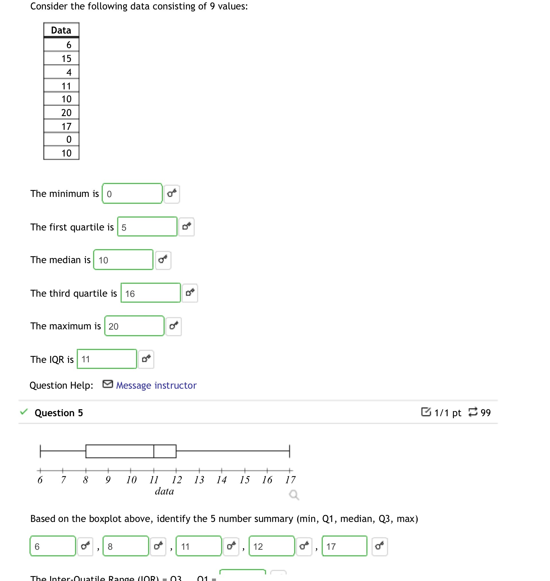 Consider the following data consisting of 9