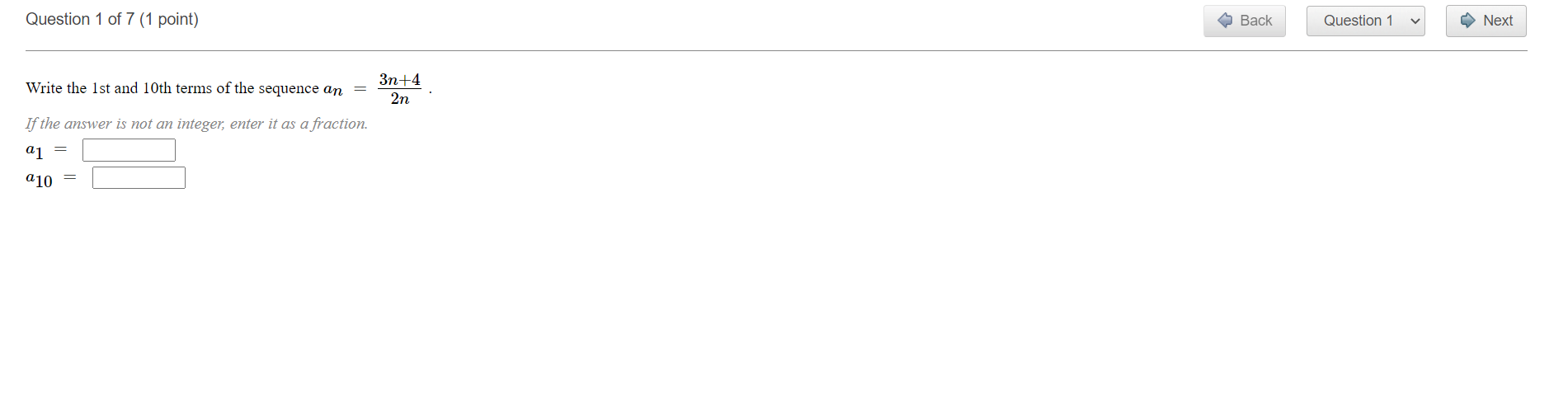 Question 1 of 7 (1 point) Back Question 1 v Next