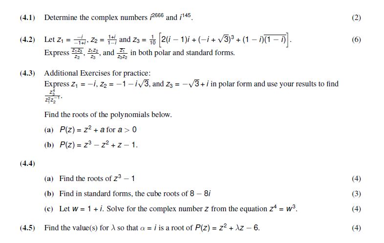 (4.1) Determine the complex numbers /2666 and