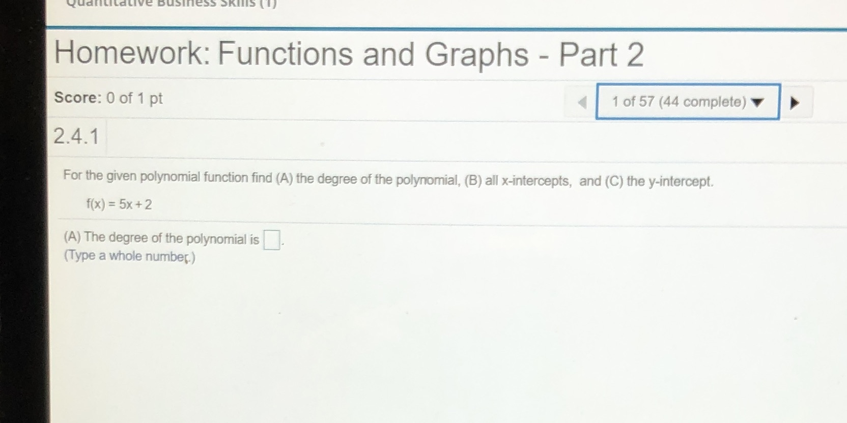 Homework: Functions and Graphs - Part 2 Score: 0