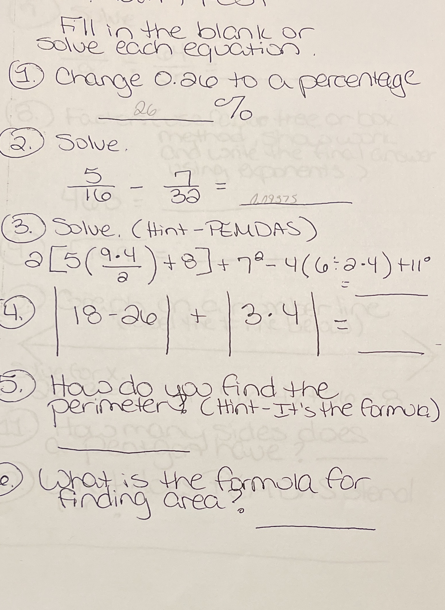 Fill in the blank or solve each equation I.