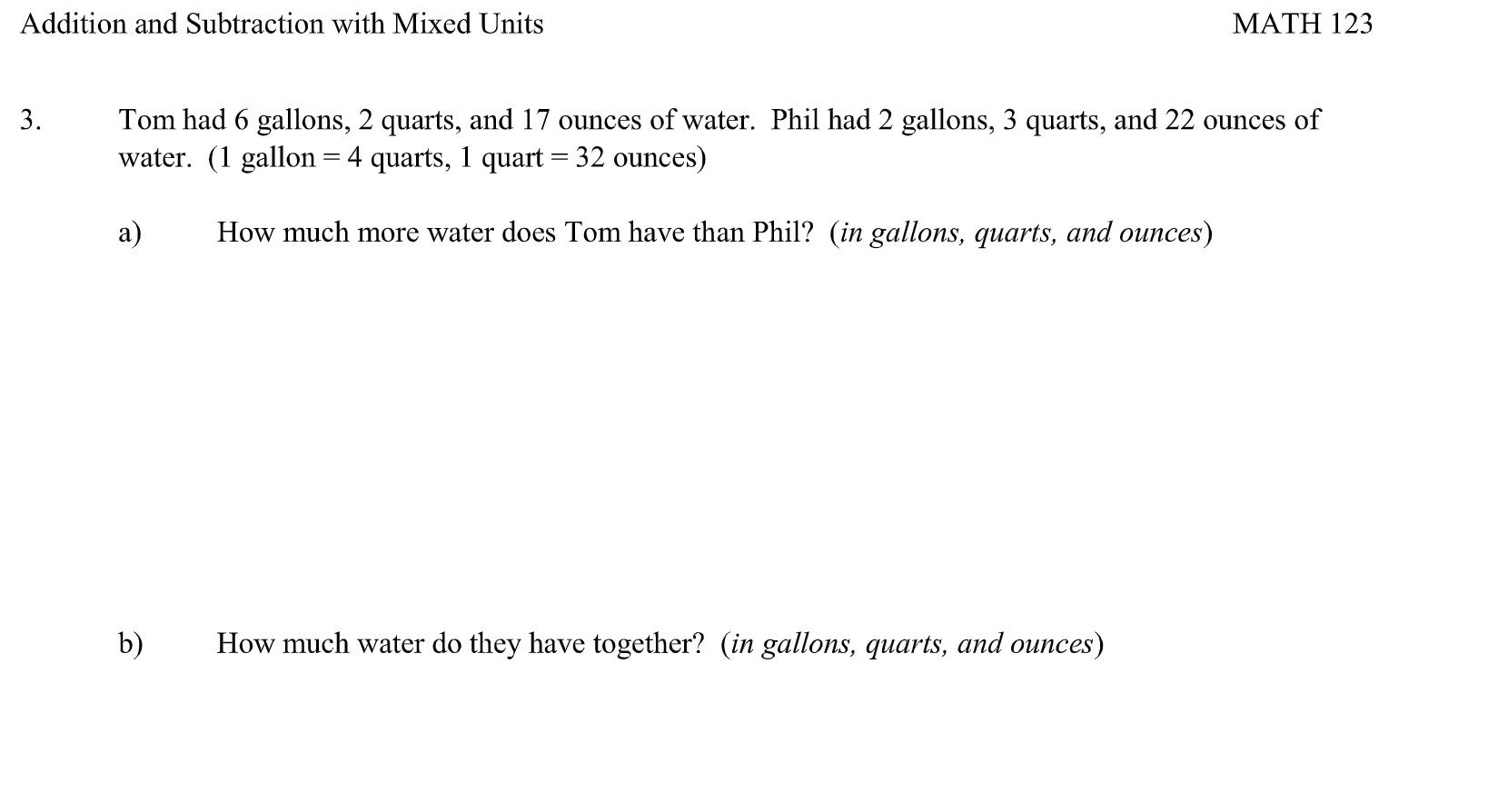 Addition and Subtraction with Mixed Units MATH
