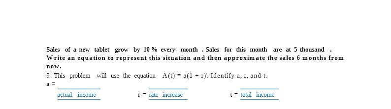 Sales of a new tablet grow by 10 % every month .