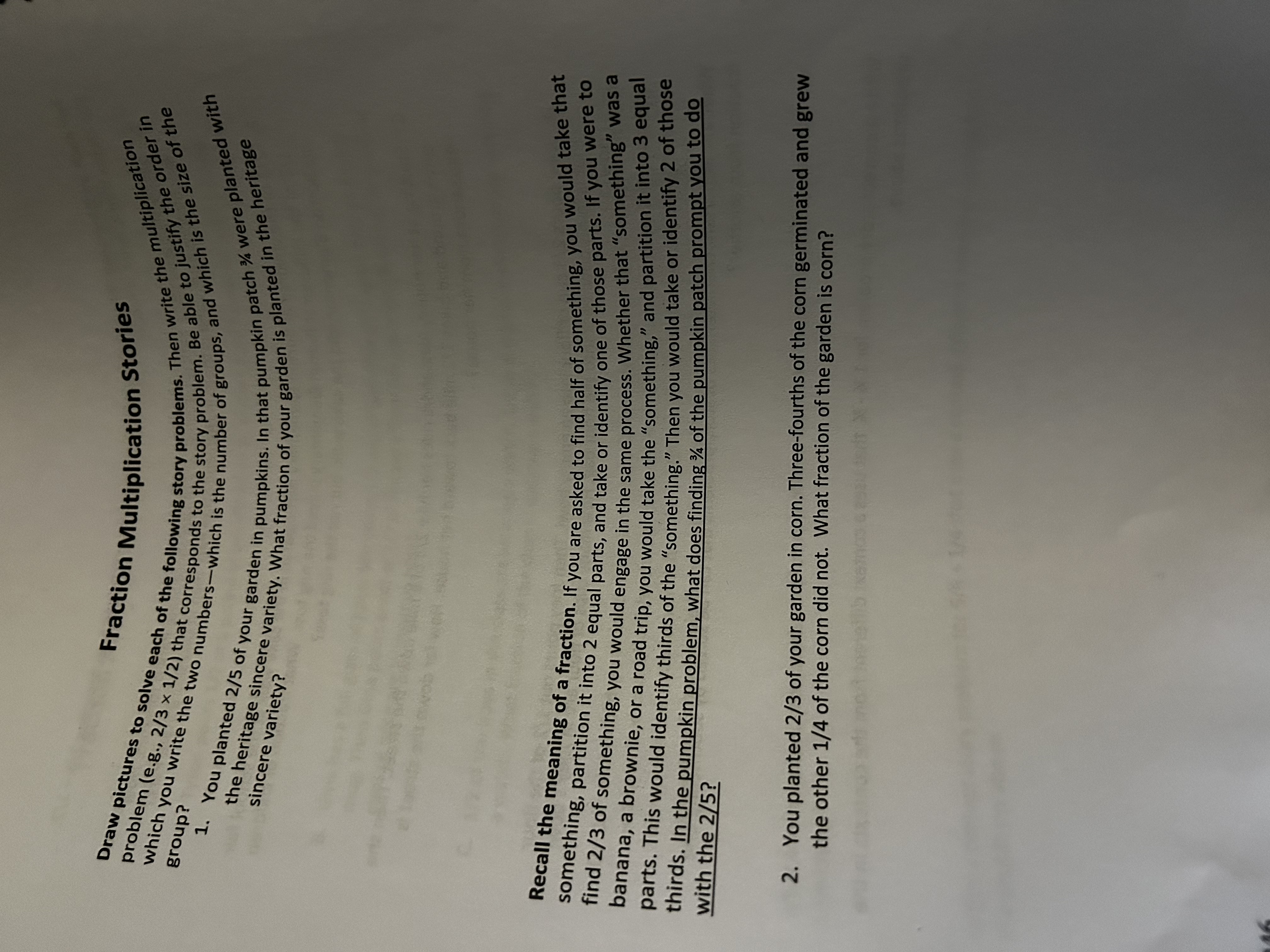 Fraction Multiplication Stories Draw pictures to