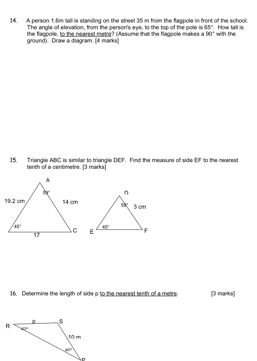 14. A person 1.6m tall is standing on the street
