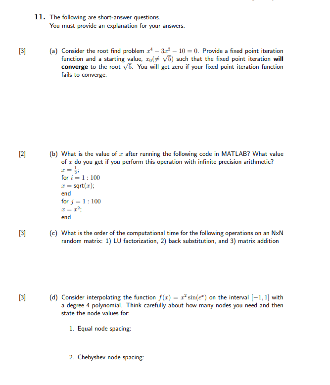 11. The following are short-answer questions. You