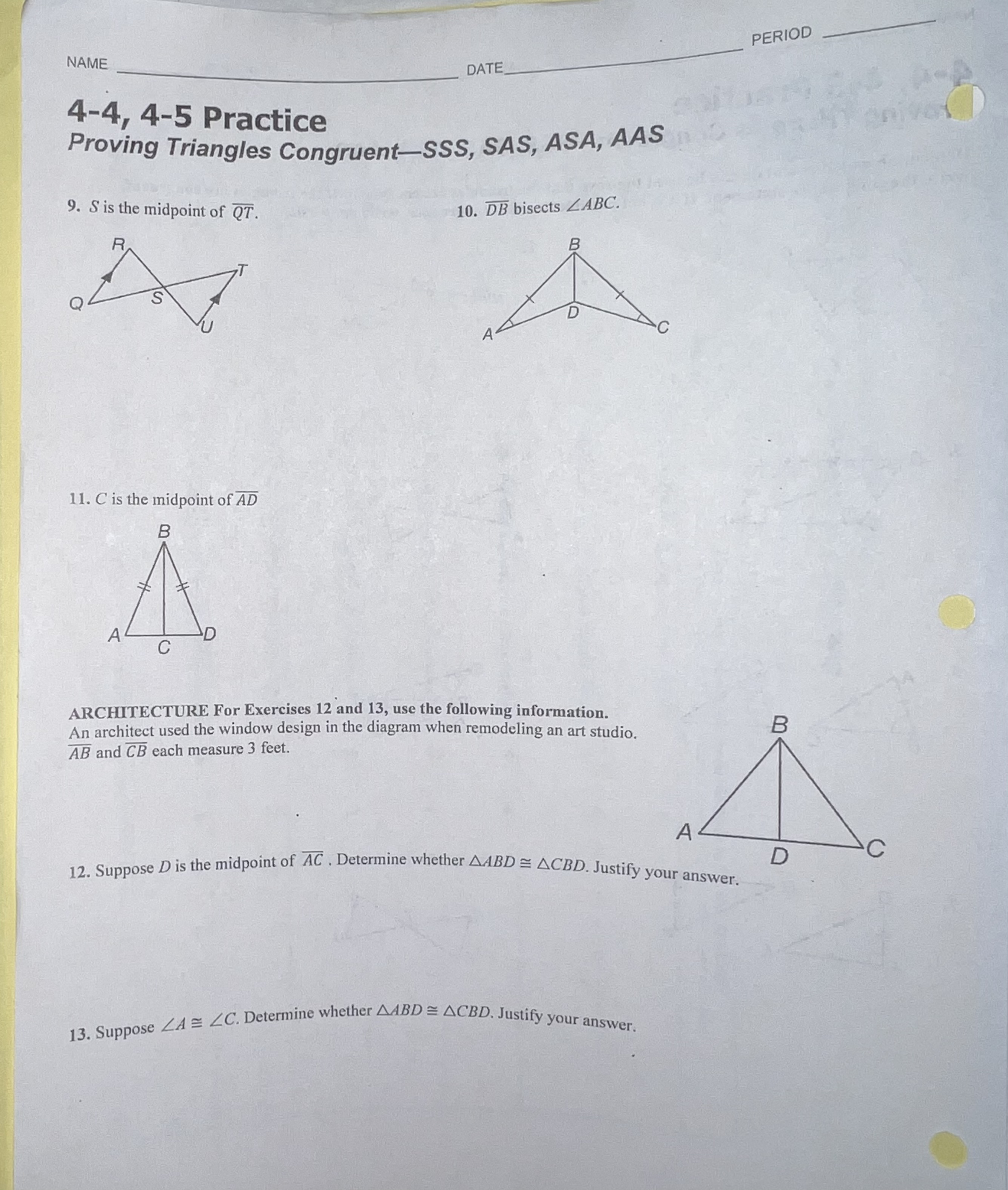 PERIOD NAME DATE 4-4, 4-5 Practice Proving