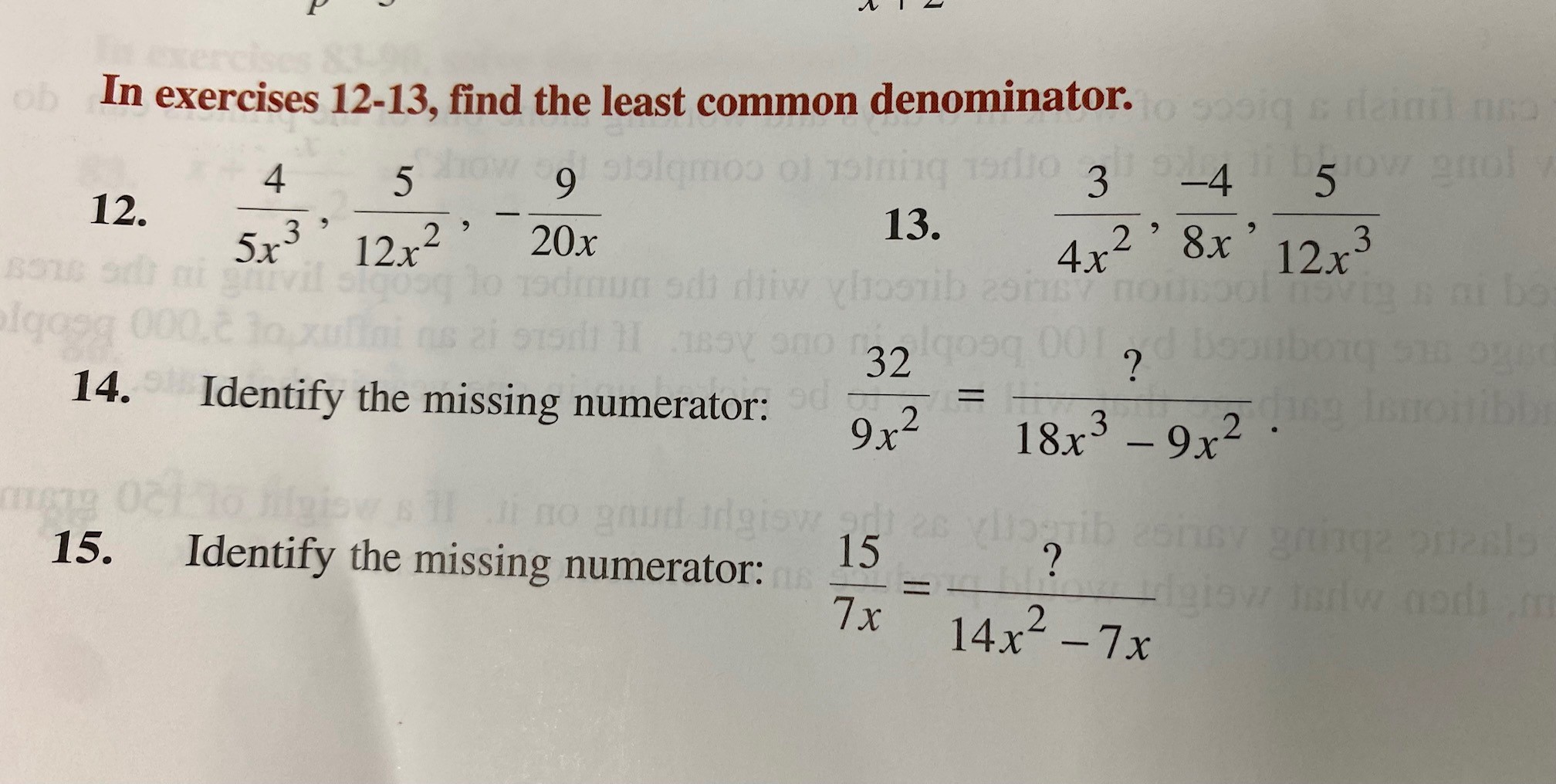 \fob In exercises 12-13, find the least common