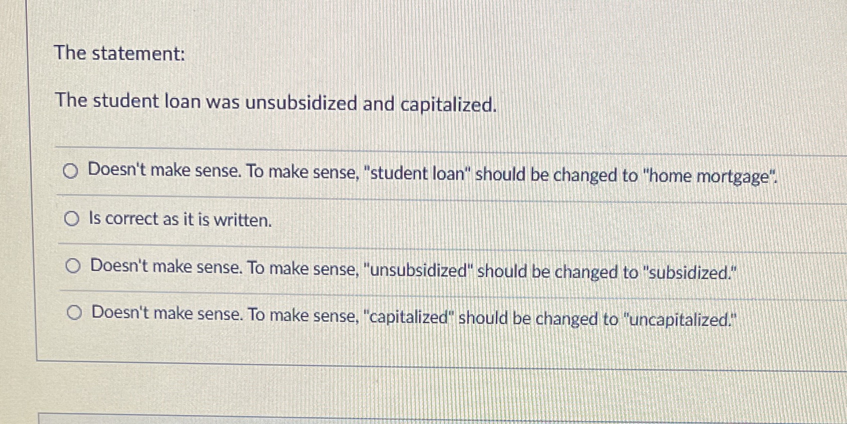 The statement: The student loan was unsubsidized