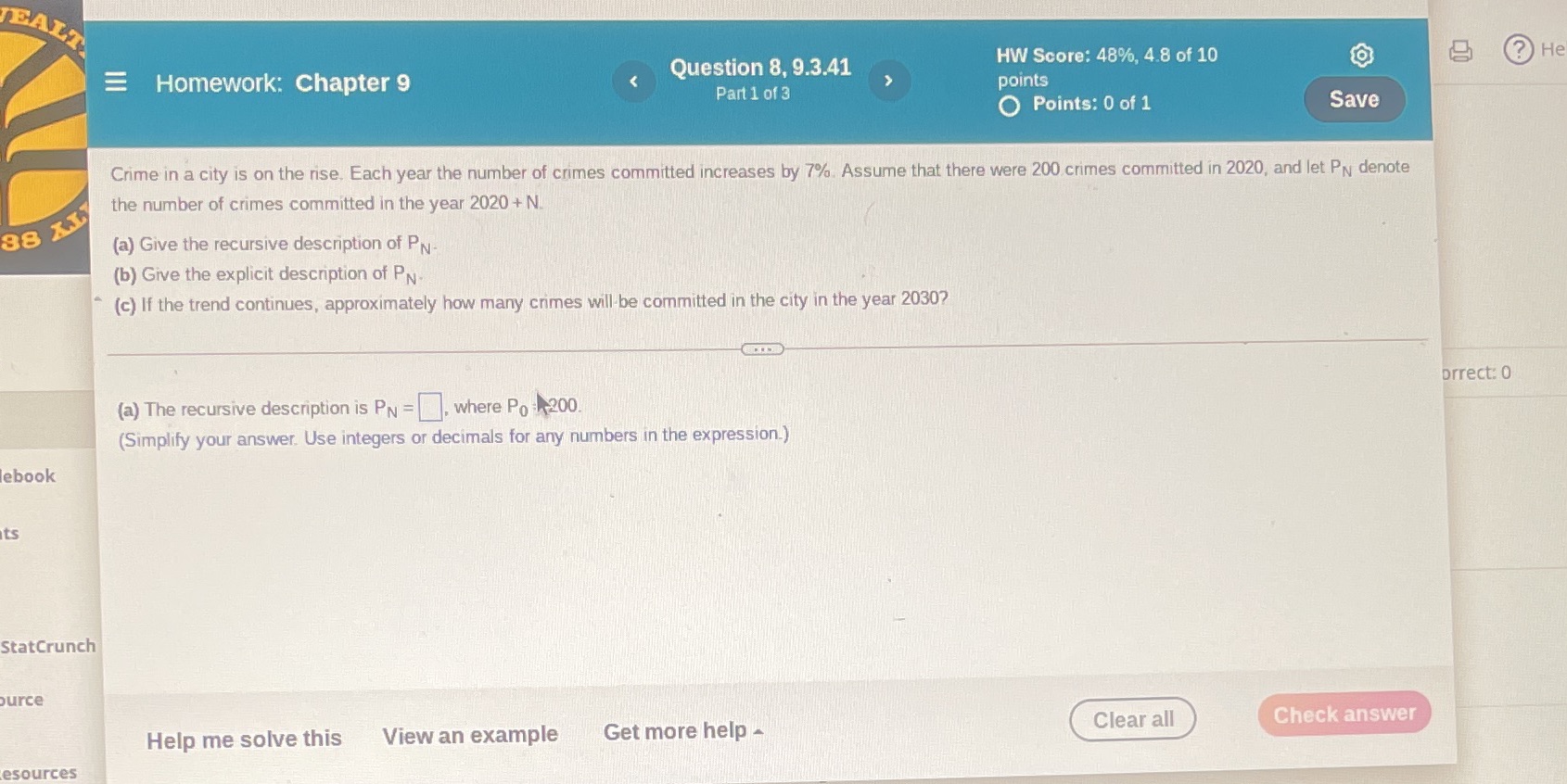 Need Answers for A,B,C EALT Question 8, 9.3.41 HW