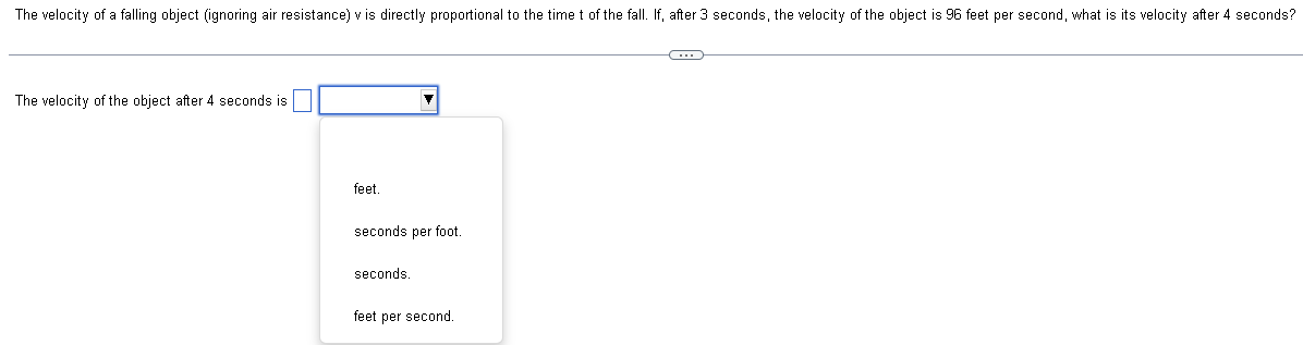 The velocity of a falling object (ignoring air