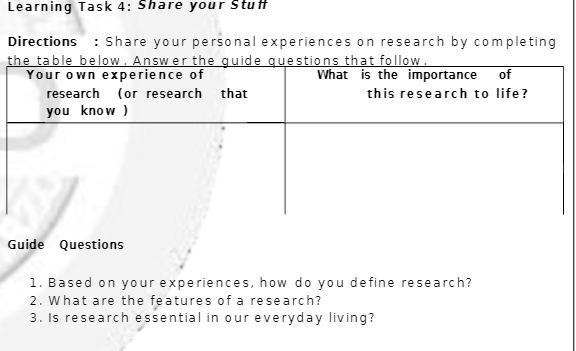 Learning Task 4: Share your Stuff Directions :