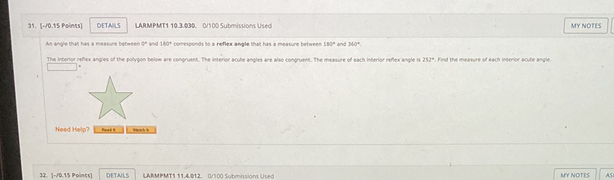 31. [-/0.15 Points] DETAILS LARMPMT1 10.3.030.