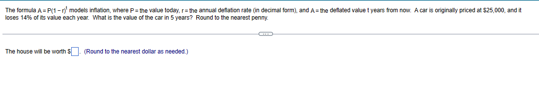 The formula A = P(1 -r)' models inflation,