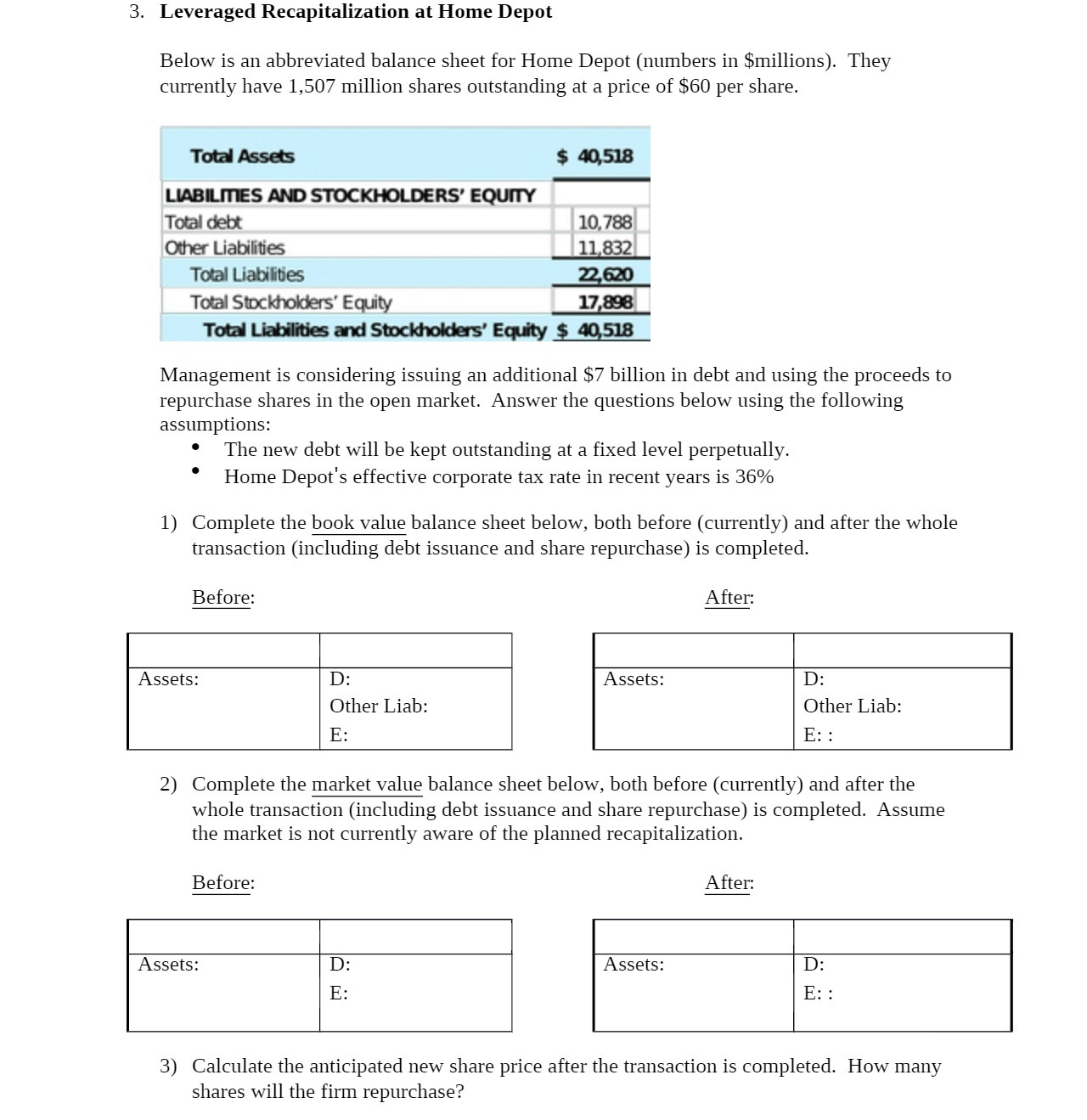 3. Leveraged Recapitalization at Home Depot Below