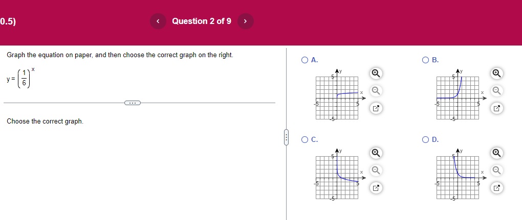 0.5) < Question 1 of 9 Graph the equation on