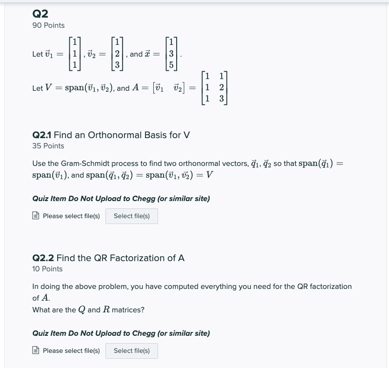 Q2 90 Points Let Ul Let V = span(71, U2), and A =