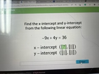 Find the x-intercept and y-intercept from the