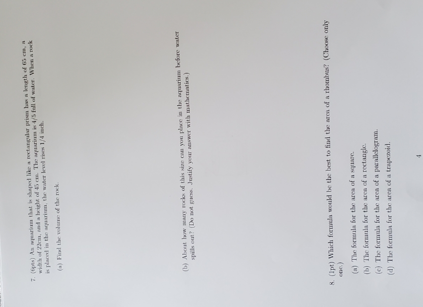 7. (6pts) An aquarium that is shaped like a