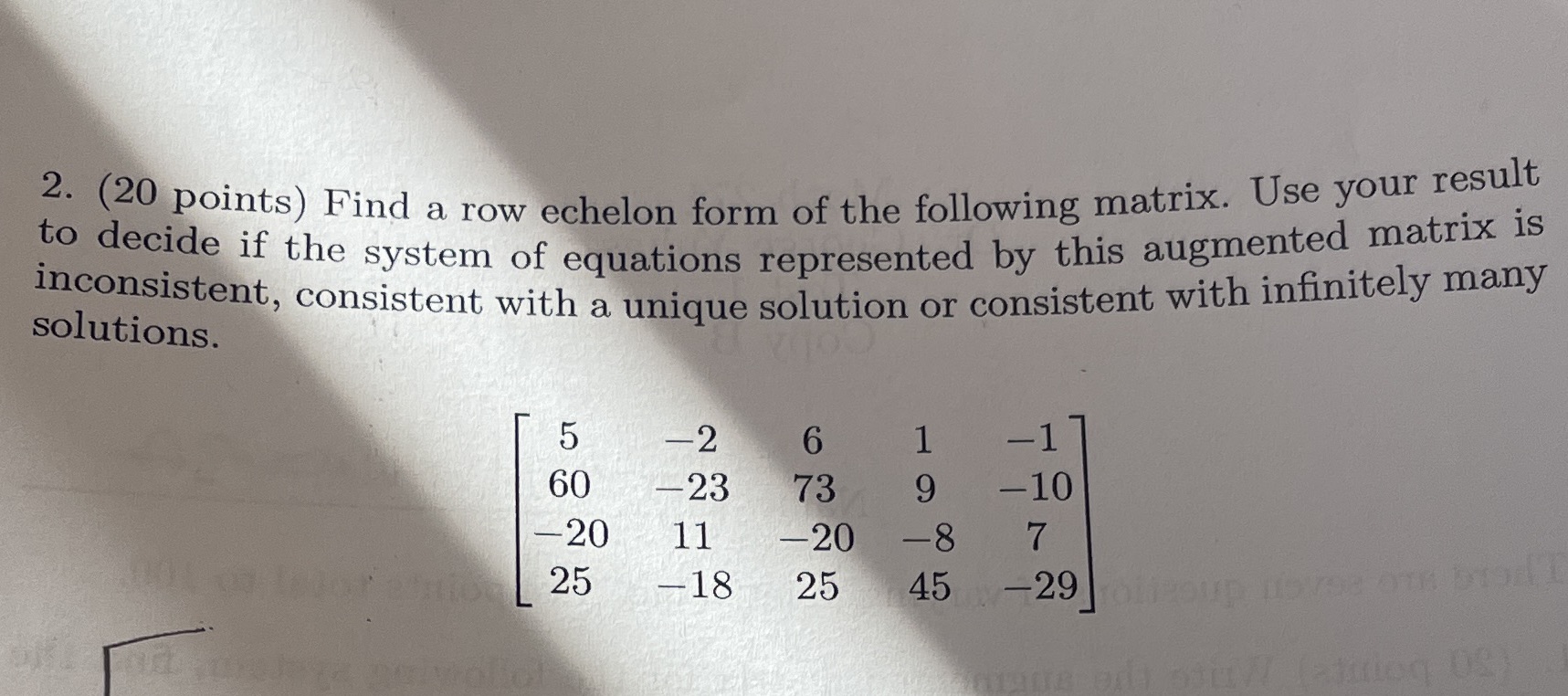 This is a linear algebra 2. (20 points) Find a
