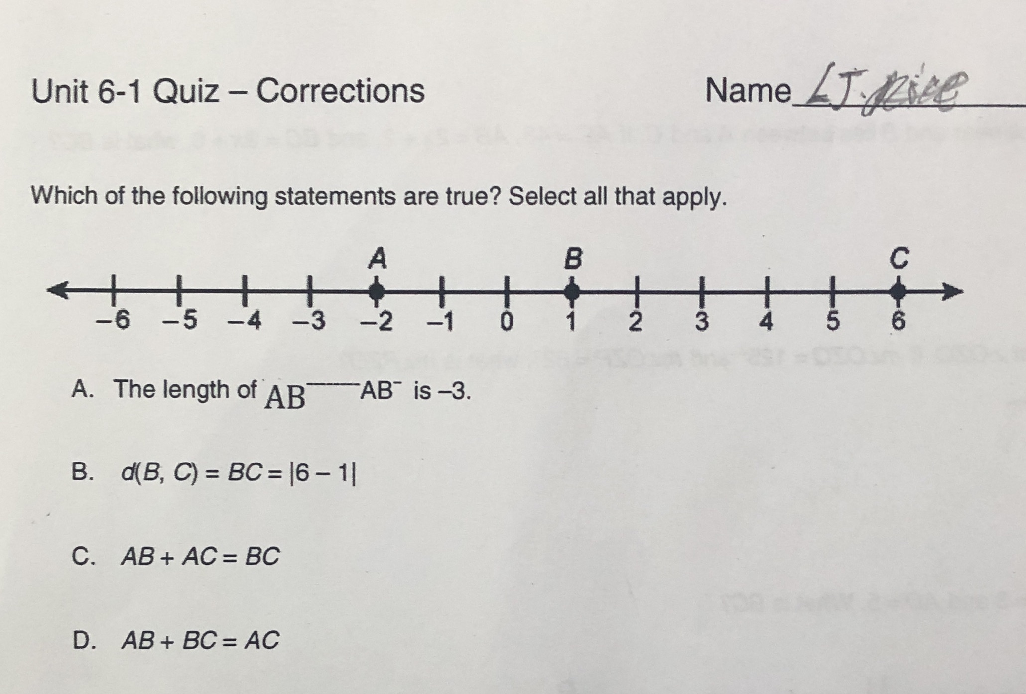 Unit 61 quiz\corrections Unit 6-1 Quiz -