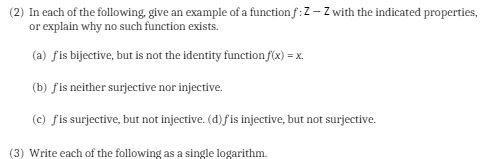 (2) In each of the following, give an example of