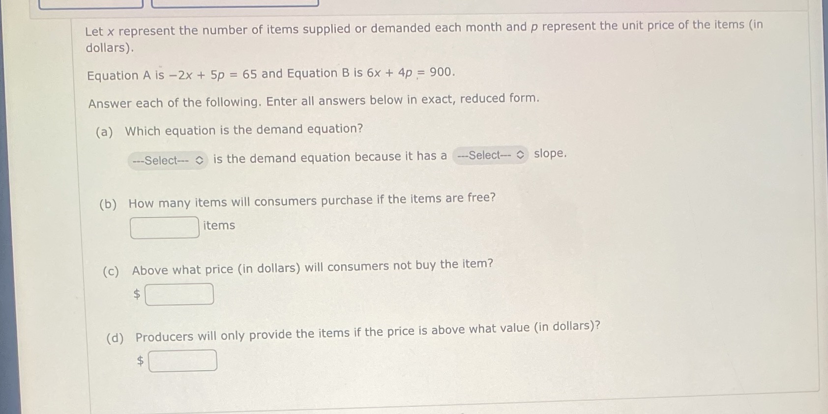 Let x represent the number of items supplied or