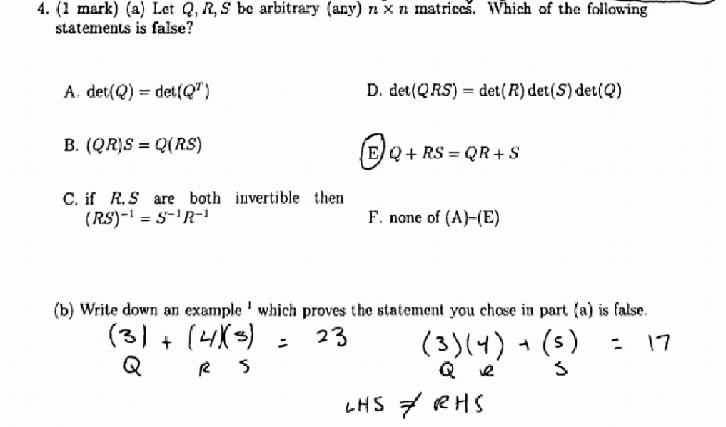 Give the process pls 4. (1 mark) (a) Let Q, R, S